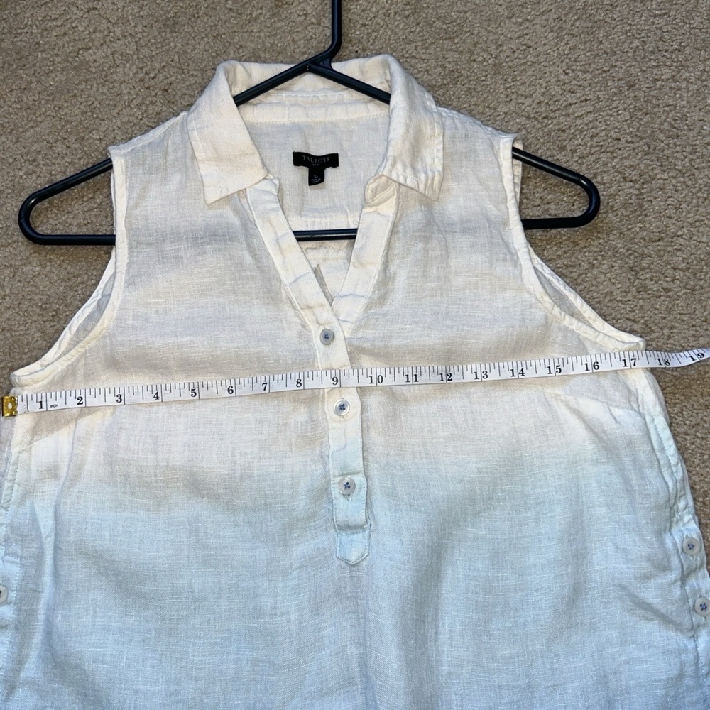 Talbots Sleeveless Linen Popover Top Blue White Ombre Side Button Tunic - Picture 7 of 8